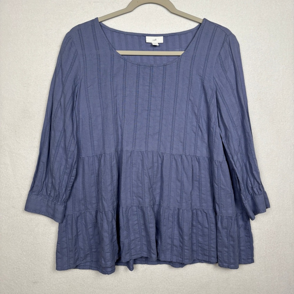 J.Jill Cotton Tunic Womens SP Petite Dobby Stripe Tiered Peplum 3/4 Sleeve